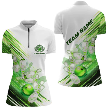 Women's Green Custom Bowling Quarter Zip Shirts I5371