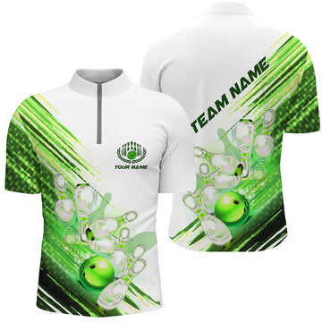 Green Men's Custom Bowling Quarter Zip Shirts I5371