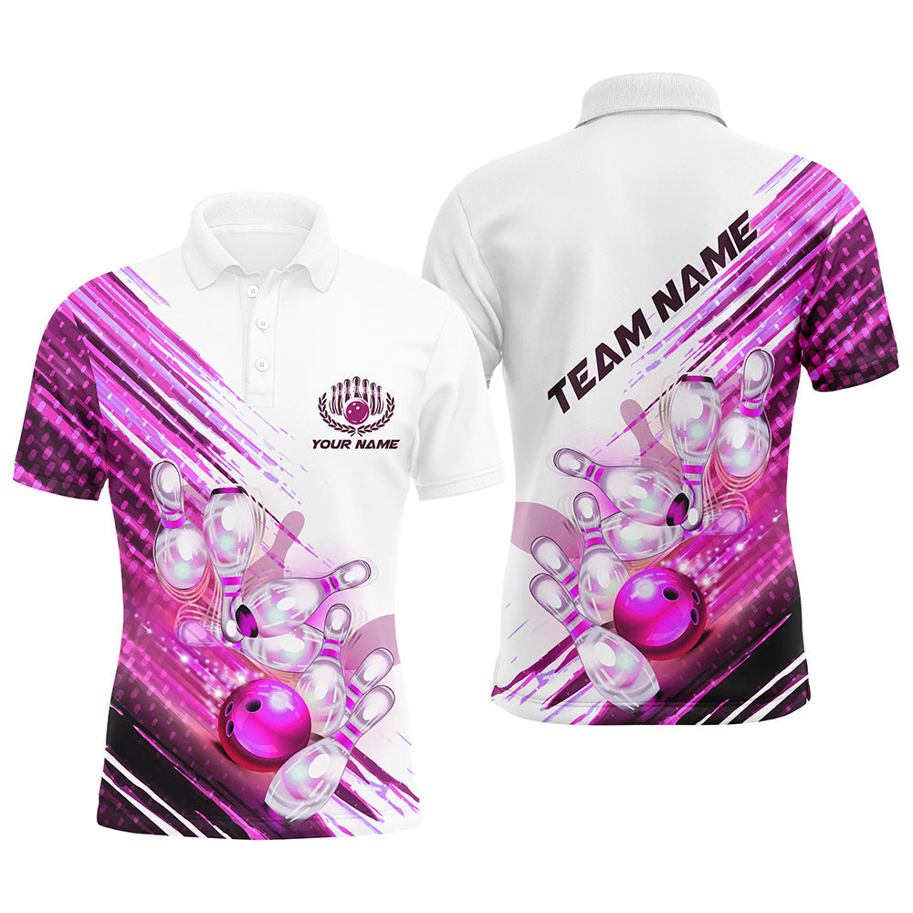 Men's Custom Pink Bowling Polo Shirt I5372
