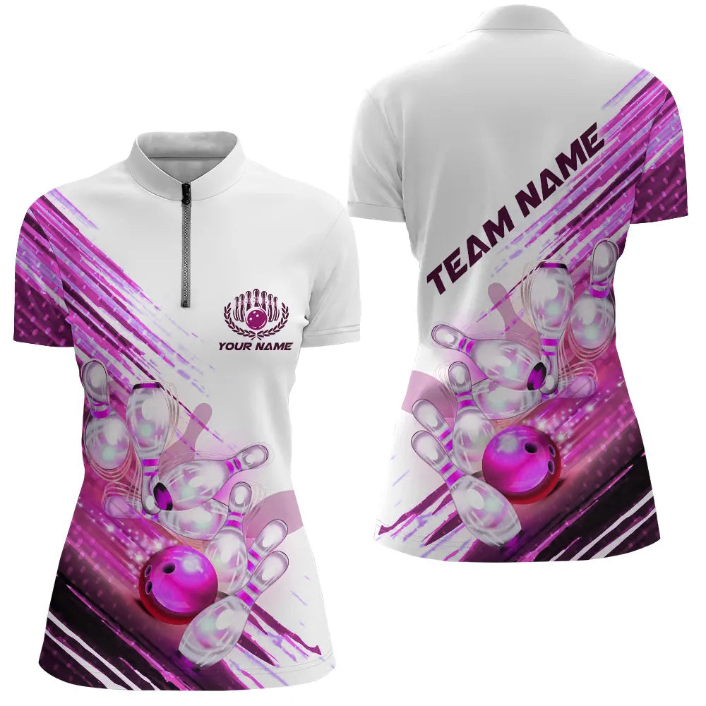 Women's Pink Bowling Quarter Zip Shirt I5372
