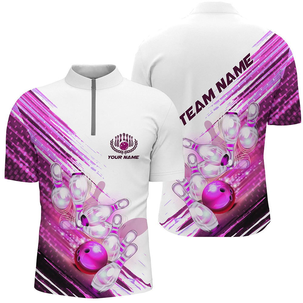 Men's Custom Pink Bowling Quarter Zip Shirt I5372