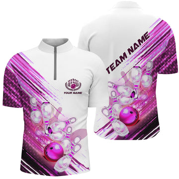 Men's Custom Pink Bowling Quarter Zip Shirt I5372