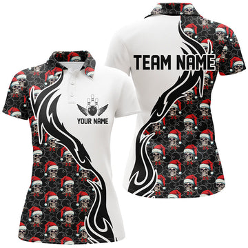 Custom Christmas Women's Bowling Polo Shirt - Skull Design I5376