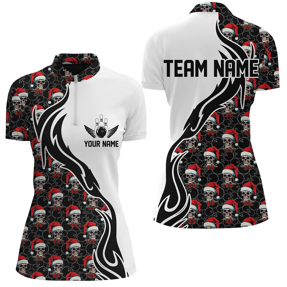 Women's Bowling Christmas Skull Quarter Zip Jersey I5376