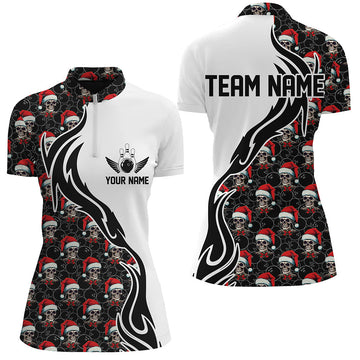 Women's Bowling Christmas Skull Quarter Zip Jersey I5376