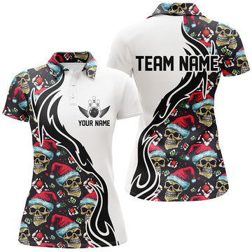 Custom Christmas Women's Bowling Polo Shirt - Skull Design I5377