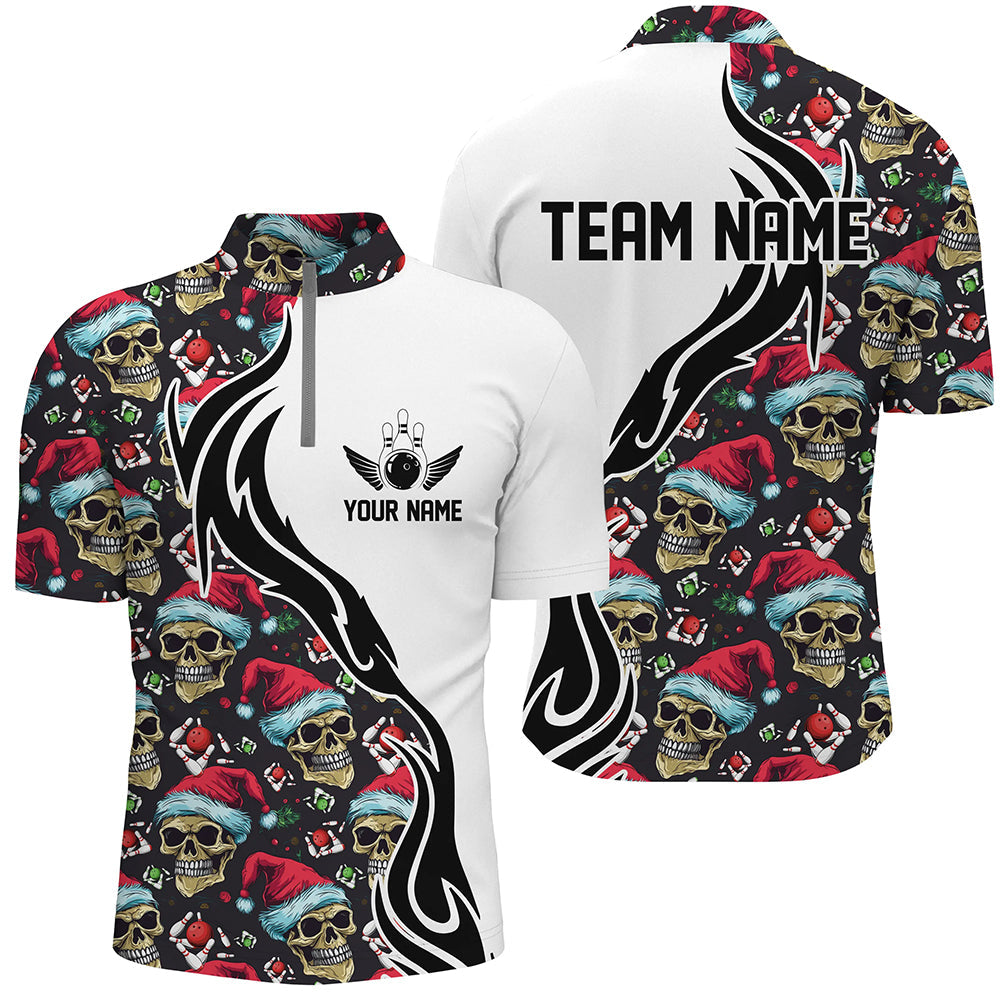 Men's Bowling Skull Quarter Zip Christmas Jersey I5377