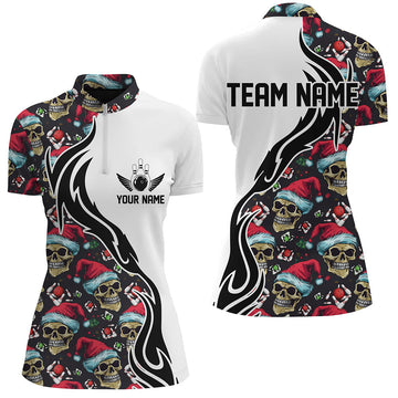 Women's Bowling Christmas Skull Quarter Zip Jersey I5377