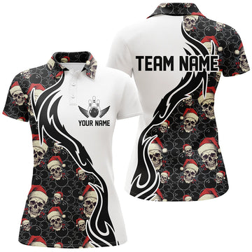 Custom Christmas Women's Bowling Polo Shirt - Skull Design I5378