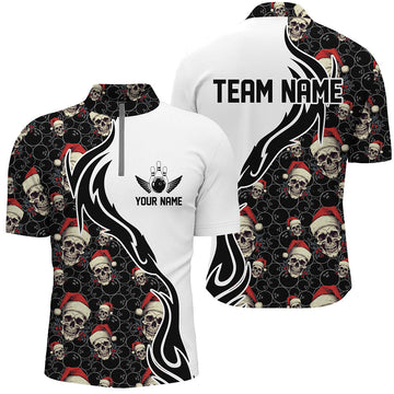 Men's Bowling Skull Quarter Zip Christmas Jersey I5378