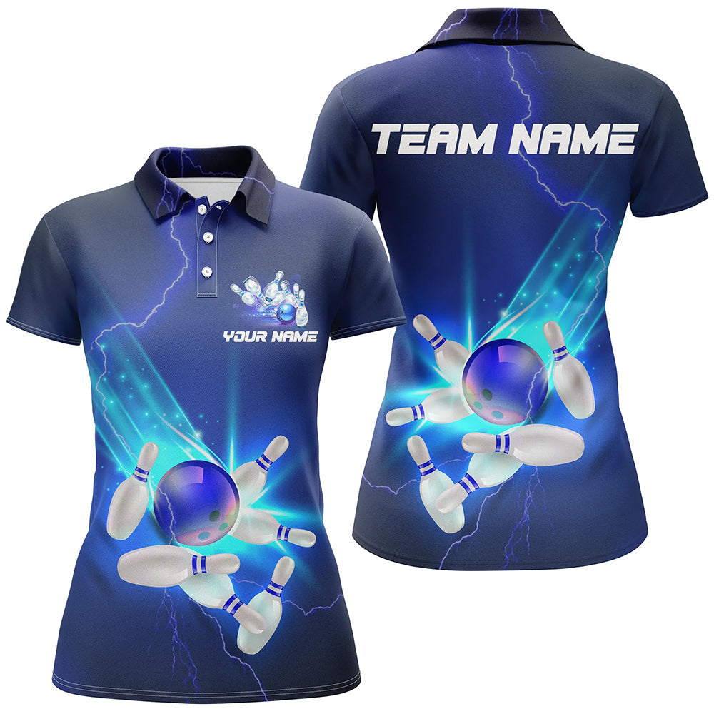 Women's Blue Thunder Lightning Polo Bowling Shirt I5381
