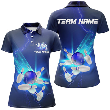 Women's Blue Thunder Lightning Polo Bowling Shirt I5381