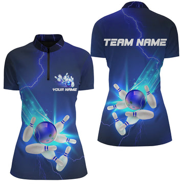 Women's Blue Thunder Lightning Quarter Zip Bowling Shirt I5381