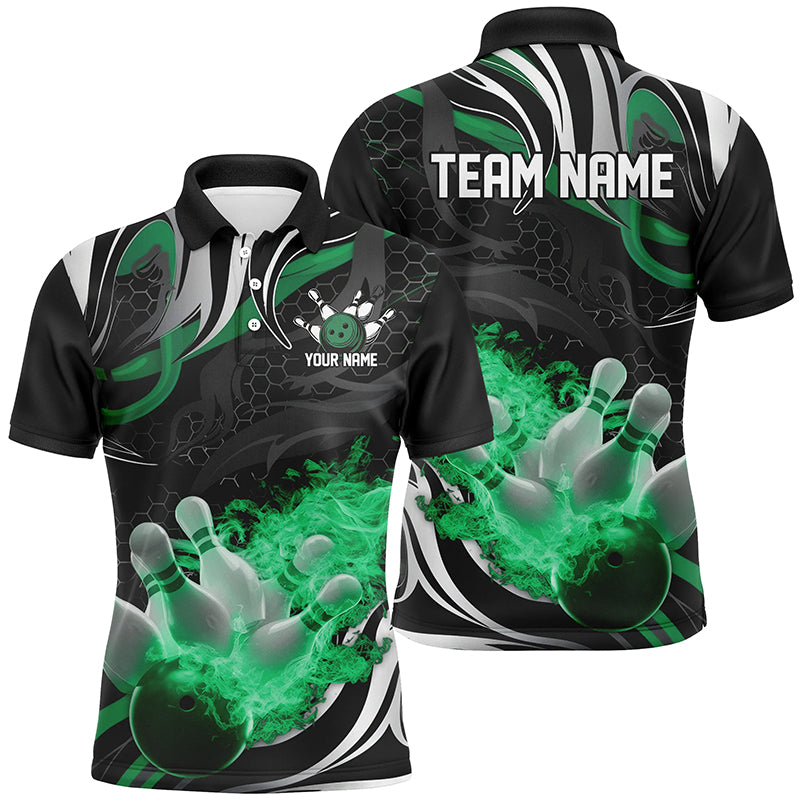 Men's Personalised Green & Black Flame Bowling Polo I6770