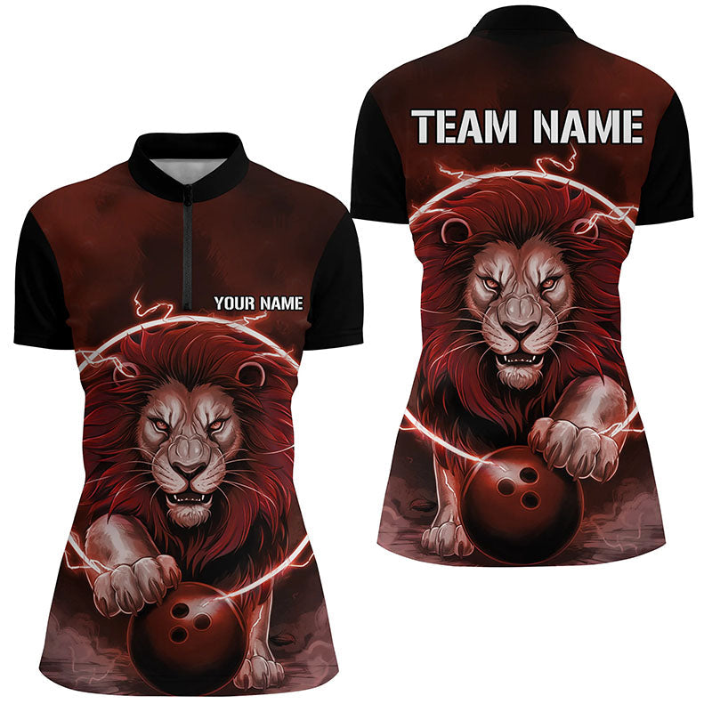 Red Women's Custom Lion Bowling Quarter Zip Shirt I6773