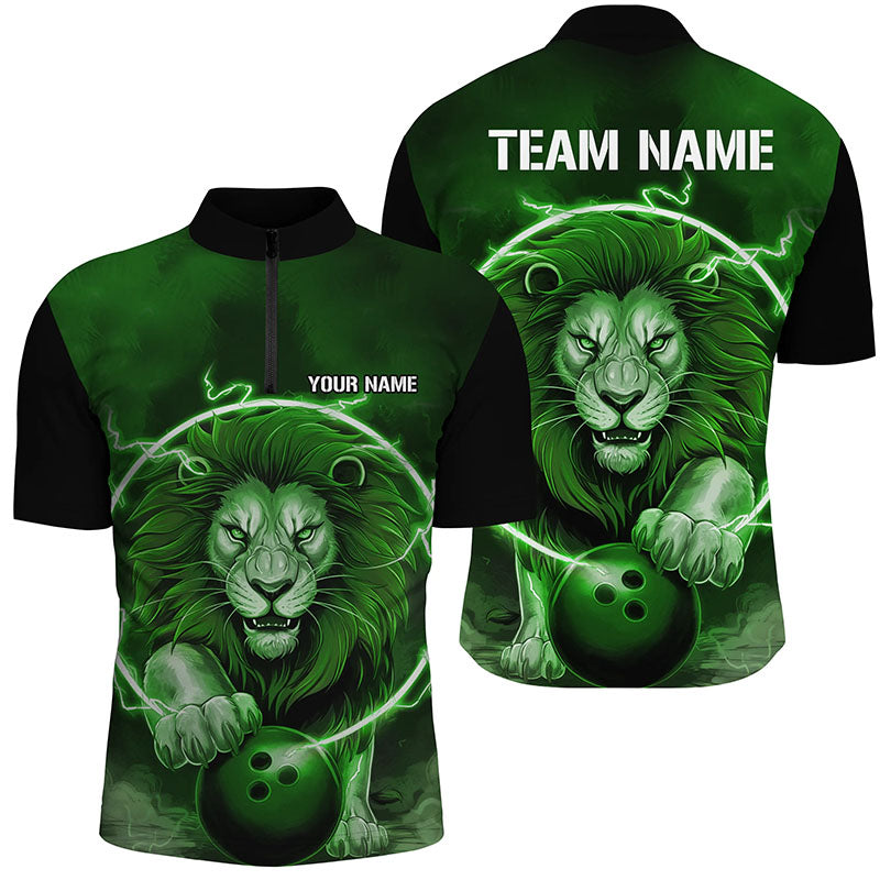 Men's Custom Green Lion Bowling Quarter Zip Shirt I6775