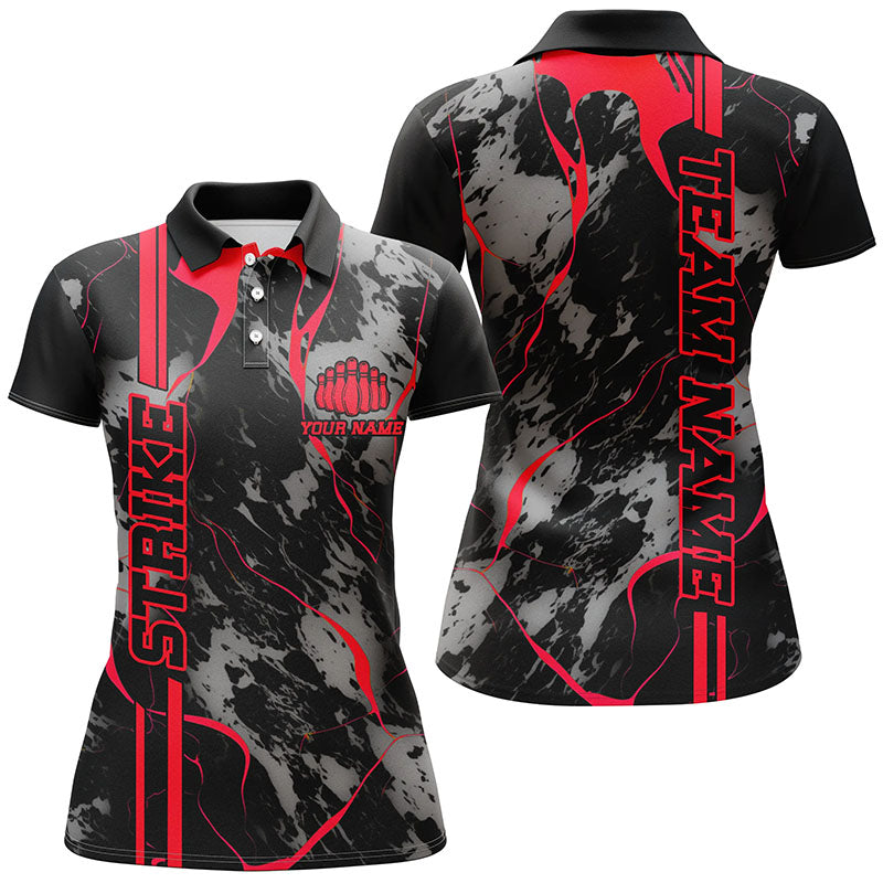 Women's Red Camo Bowling Polo Shirt I5382