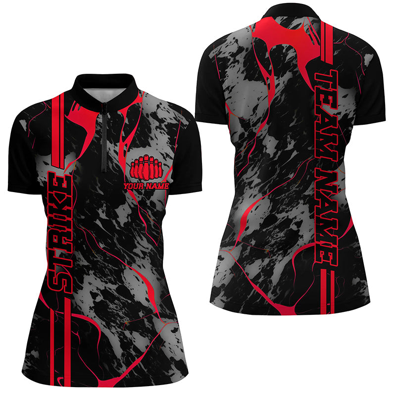 Women's Red Camo Bowling Quarter Zip Shirt I5382