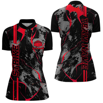 Women's Red Camo Bowling Quarter Zip Shirt I5382