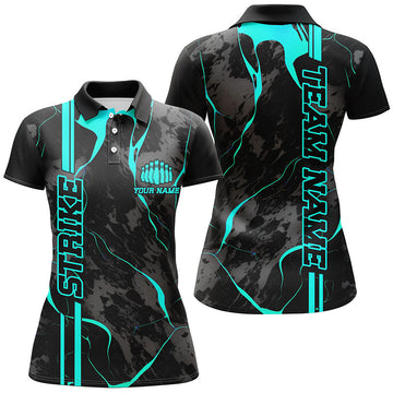 Women's Blue Camo Bowling Polo Shirt I5383