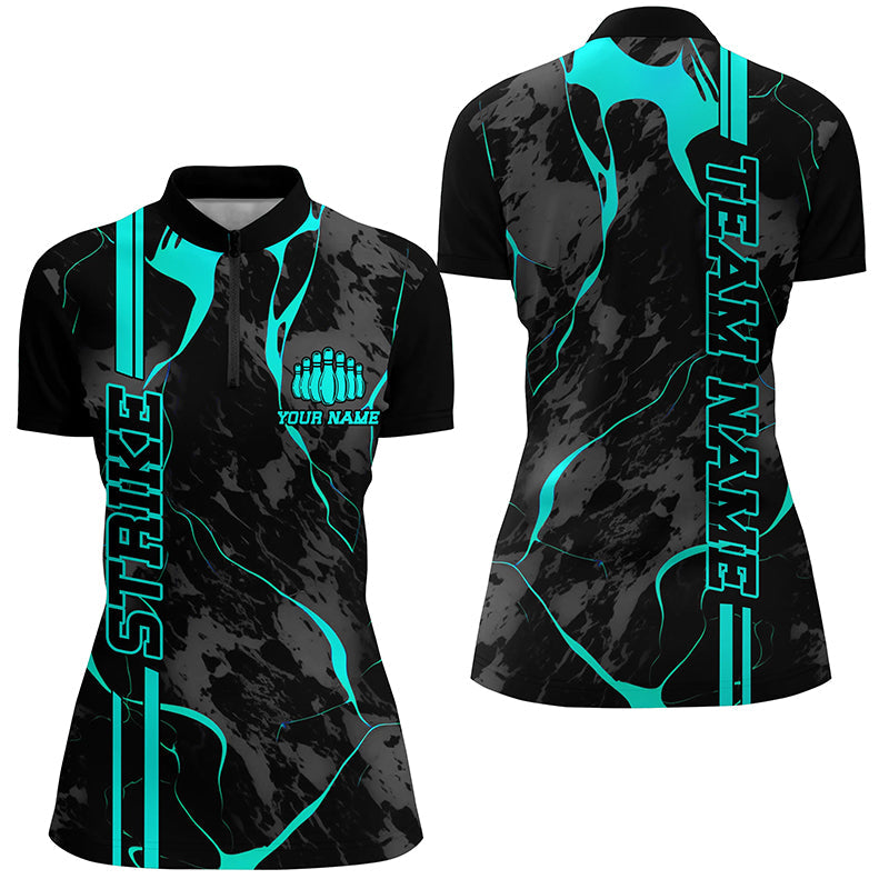 Women's Blue Camo Bowling Quarter Zip Shirt I5383