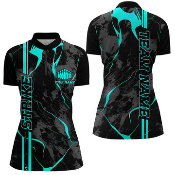 Women's Blue Camo Bowling Quarter Zip Shirt I5383