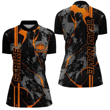 Orange Camo Ladies Bowling Quarter Zip Shirt I5385