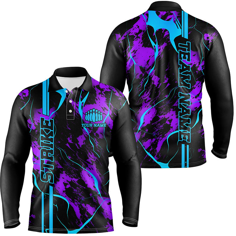 Men's Custom Blue & Purple Camo Bowling Shirts - Team Uniform with Name I5386