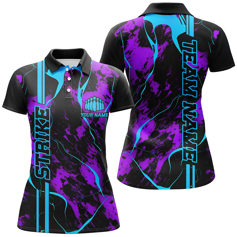 Women's Camo Bowling Polo Shirt - Blue Purple Strike I5386