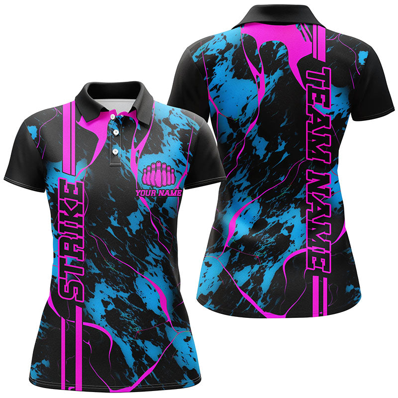 Women's Camo Bowling Polo Shirt - Blue & Pink I5387