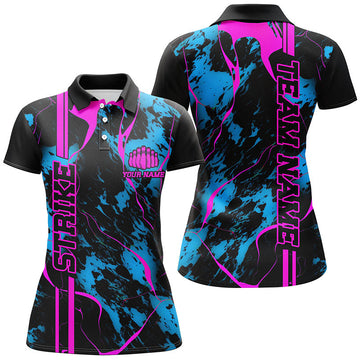 Women's Camo Bowling Polo Shirt - Blue & Pink I5387