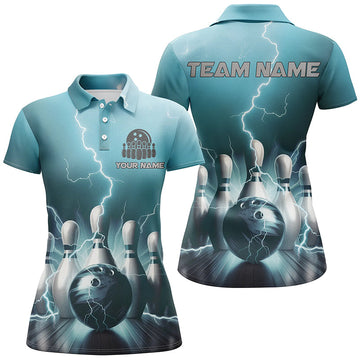 Custom Blue Lightning Women's Polo Bowling Shirt I5394