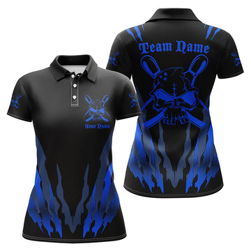 Women's Custom Blue Skull Bowling Team Shirt I4482