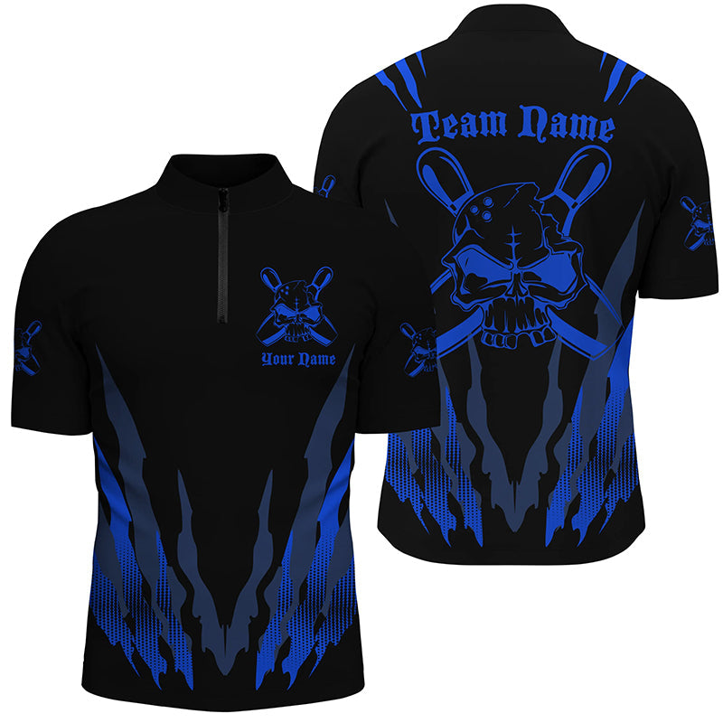 Custom Blue Skull Bowling Shirts for Men & Women I4482