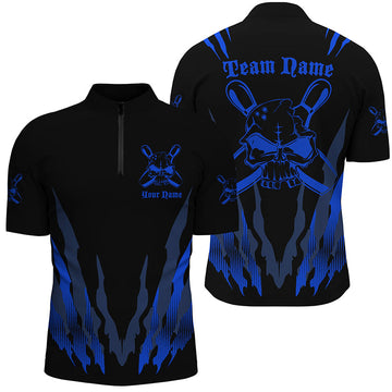 Custom Blue Skull Bowling Shirts for Men & Women I4482