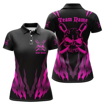 Women's Pink Skull Bowling Team Shirt I4485