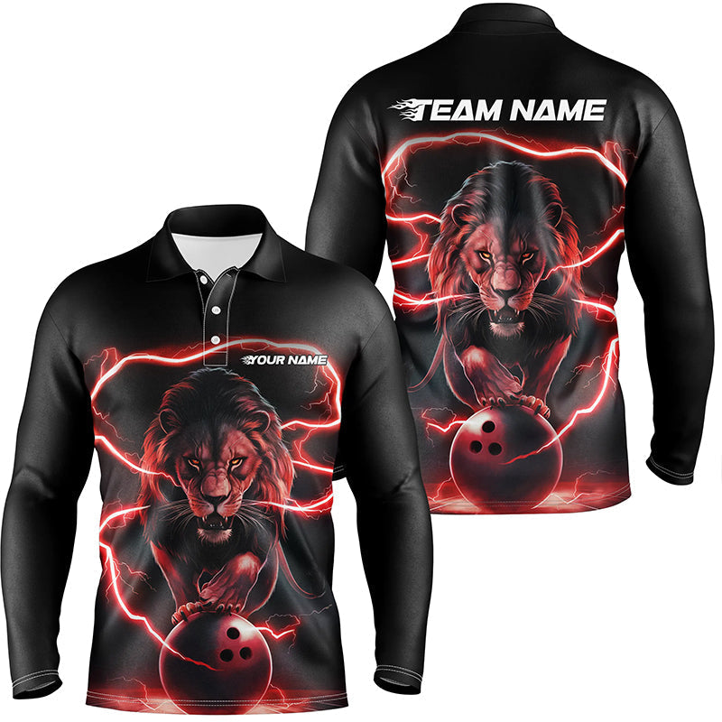 Red Long Sleeve Bowling Polo Shirt for Men I6784