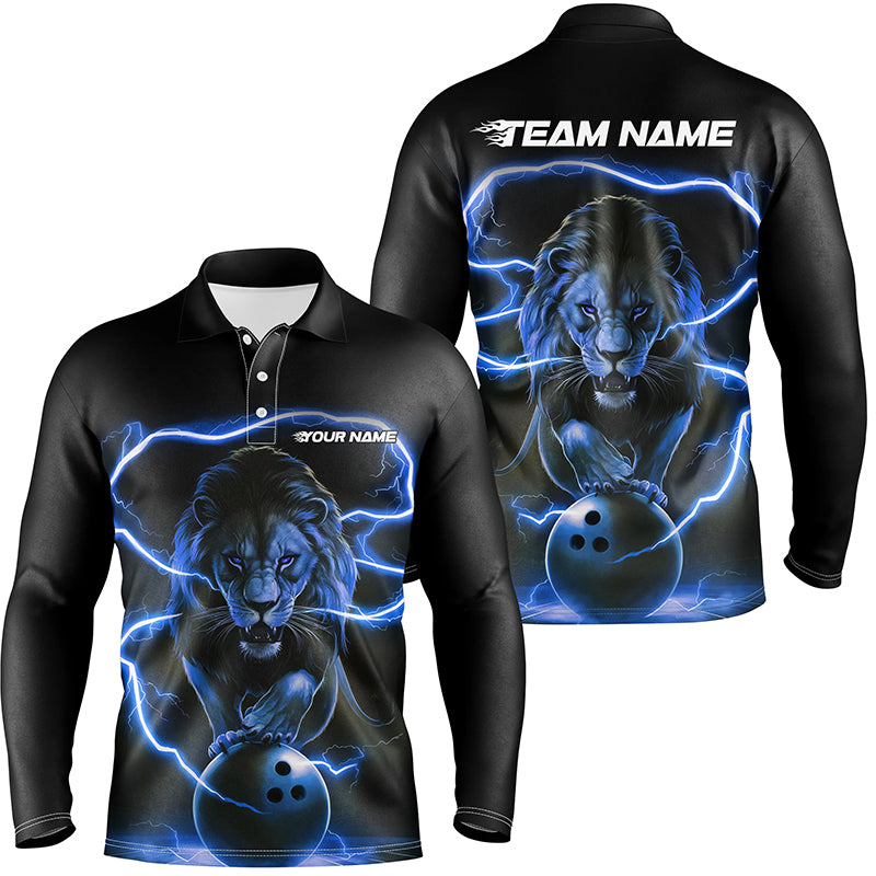 Men's Custom Blue Long Sleeve Bowling Polo I6785
