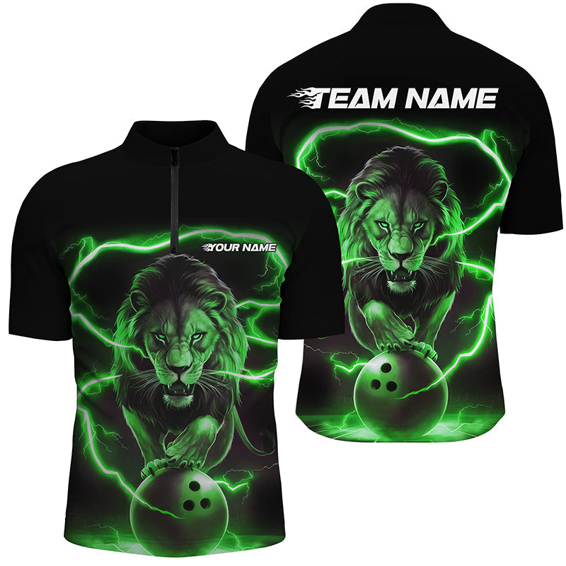 Men's Custom Green Lion Bowling Quarter Zip Shirt I6786