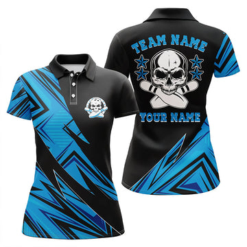 Women's Blue Skull Bowling Shirts I4498