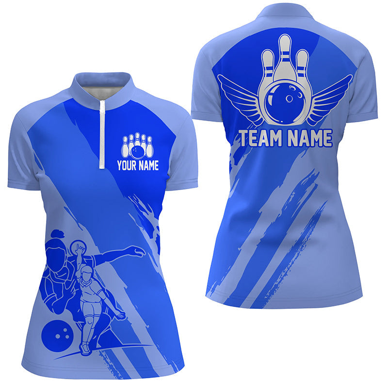 Women's Blue Bowling Team Shirts I4966