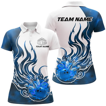 Women's Custom Blue Flame Bowling Shirts I7087