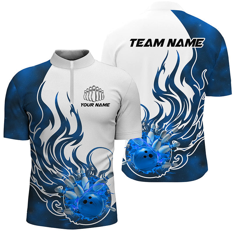 Men's Custom Blue Flame Bowling Shirts I7087