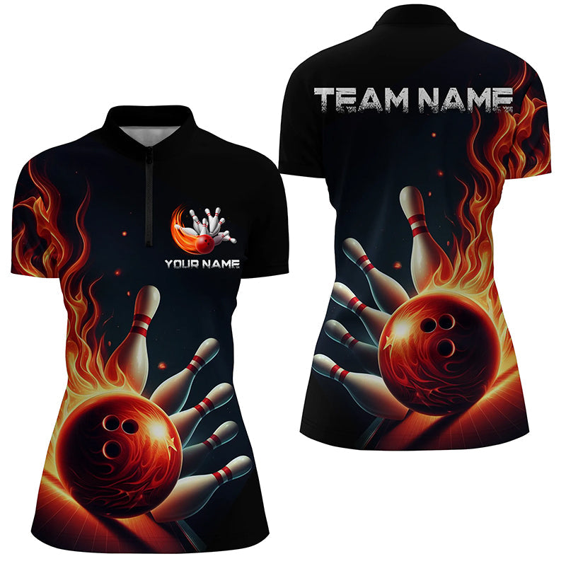 Women's Red Flame Bowling Quarter Zip Shirt I5405