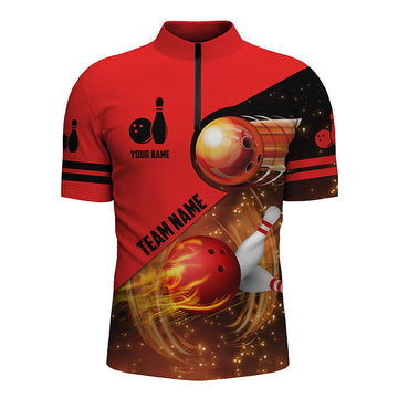 Men's Red Flame Bowling Quarter Zip Shirt I3805