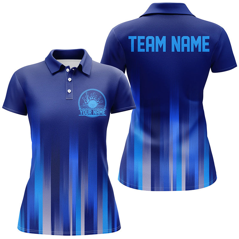 Women's Custom Blue Bowling Shirts with Team Logo I5209
