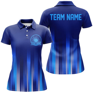 Women's Custom Blue Bowling Shirts with Team Logo I5209