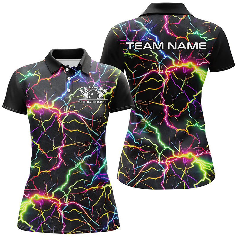 Rainbow Lightning Custom Bowling Polo Shirt for Women I6792
