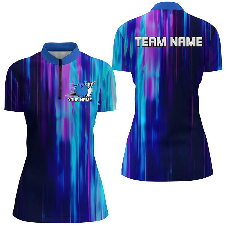 Women's Galaxy Bowling Quarter Zip Shirt - Blue/Purple I6793