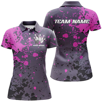 Custom Purple Splatter Ladies Bowling Polo I7092